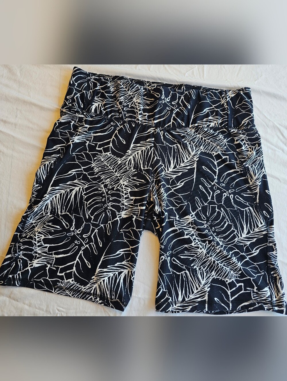 Livi Active Black and White Leaf Print Athletic Shorts
